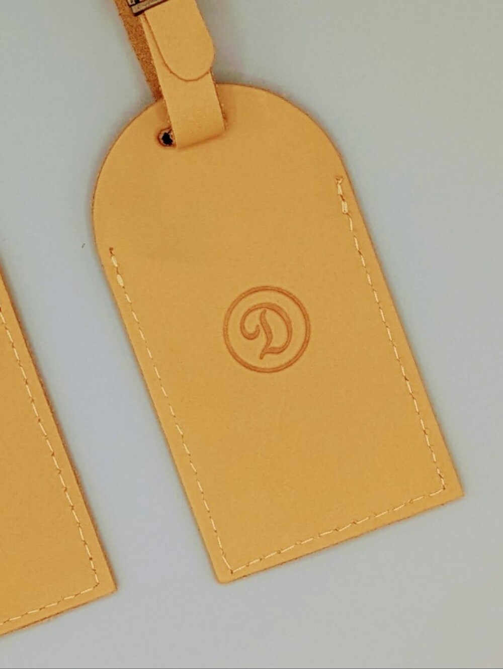 Monogram D Leather Luggage Tag in Mustard Yellow Set of 2
